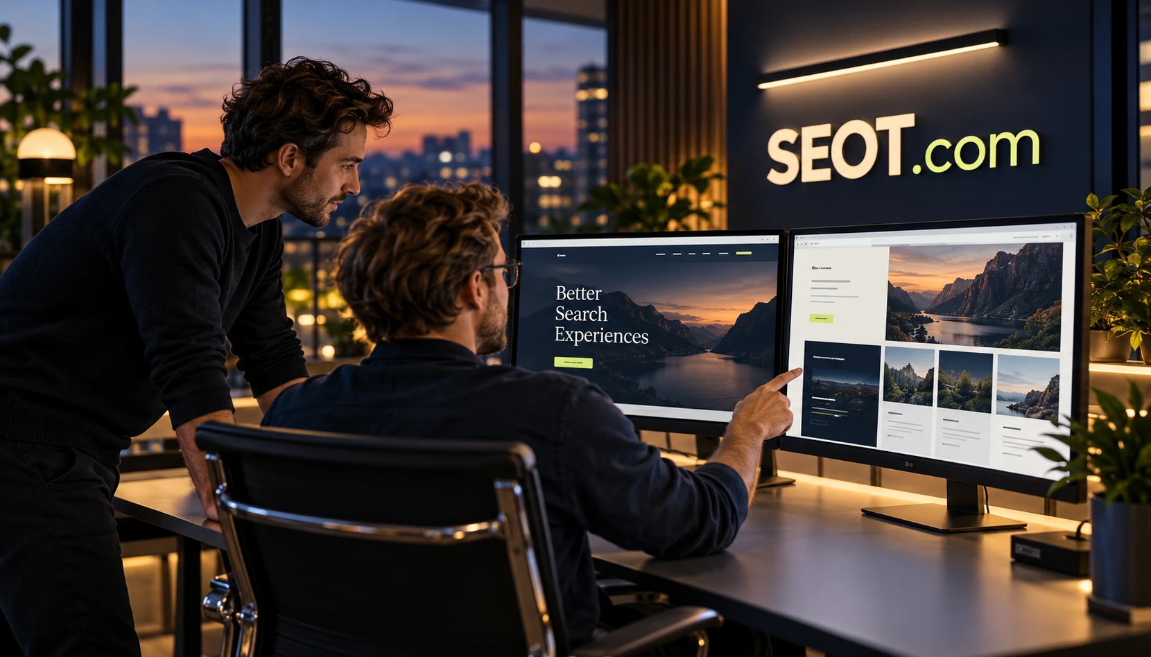 Search software team working together in a modern product studio