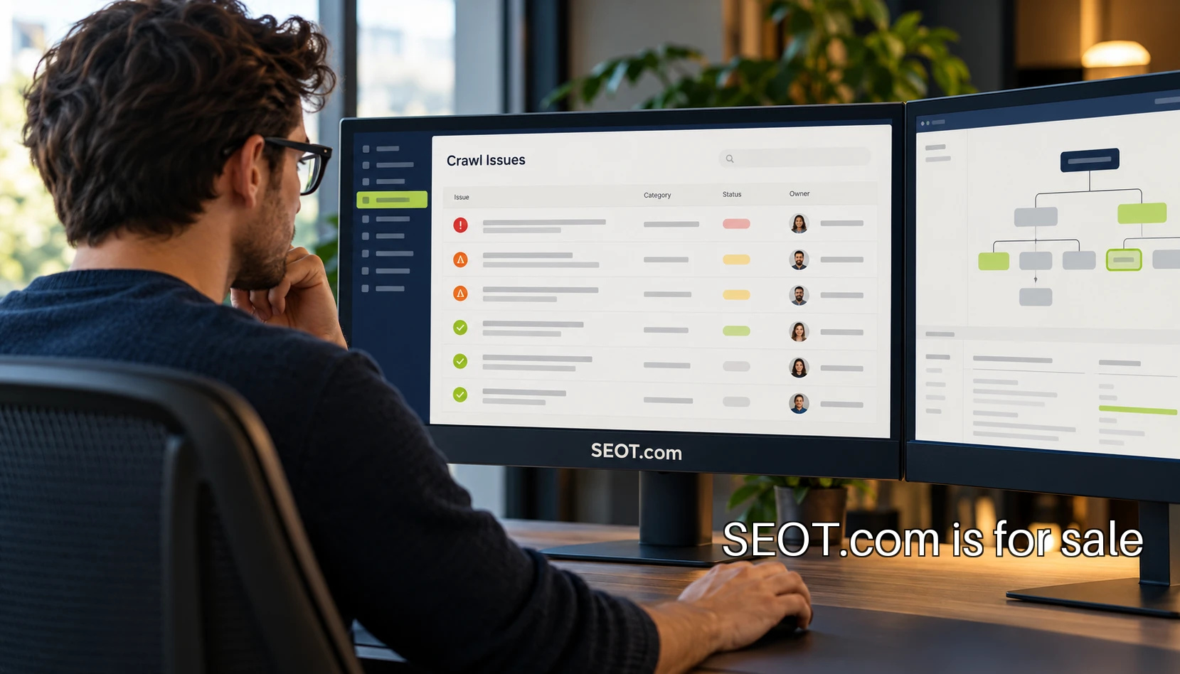 A working home for technical SEO illustrated by a search software team at work